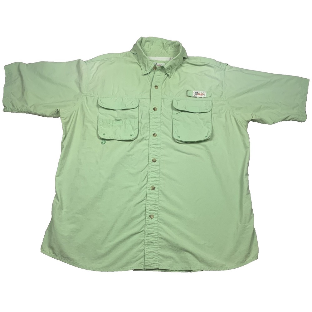 World Wide Sportsman Fishing Shirt Mens XL Green Vented Nylon Button Up